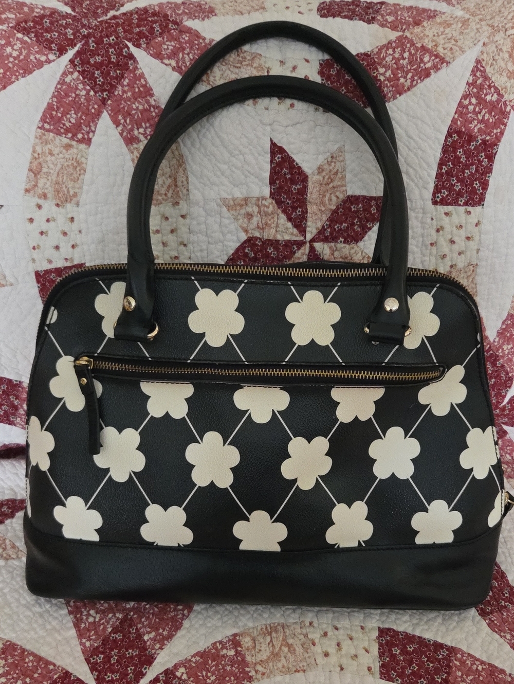 kate spade Larfe Black and Cream Floral Dome Shoulder Bag with Gold Hardware - Picture 2 of 11